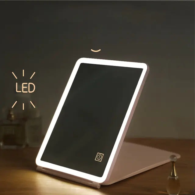 Espejo de maquillaje LED plegable inteligente