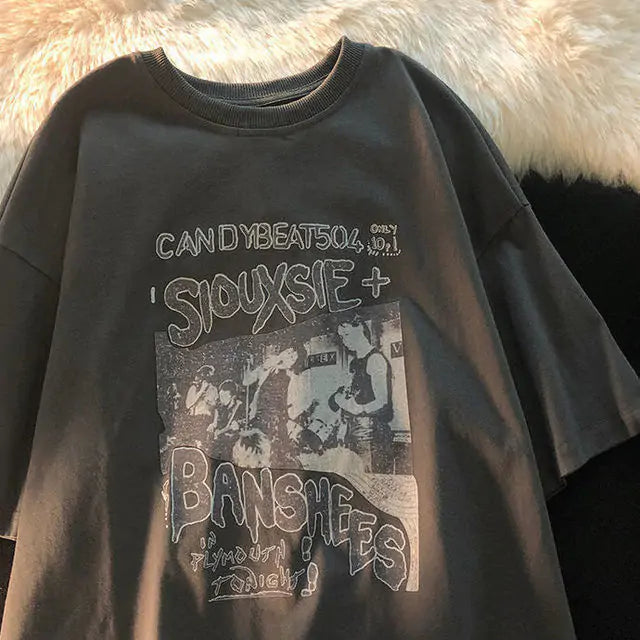 Camiseta holgada de manga corta con estampado de estudiante