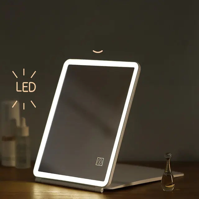 Espejo de maquillaje LED plegable inteligente