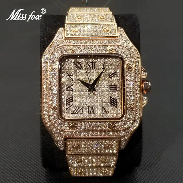 MISSFOX Ice Out reloj cuadrado para hombres, relojes de lujo de marca superior con diamantes para hombres, reloj ultrafino resistente al agua Hip Hop, triangulación de envíos