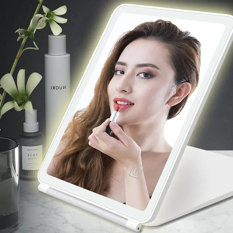 Espejo de maquillaje LED plegable inteligente