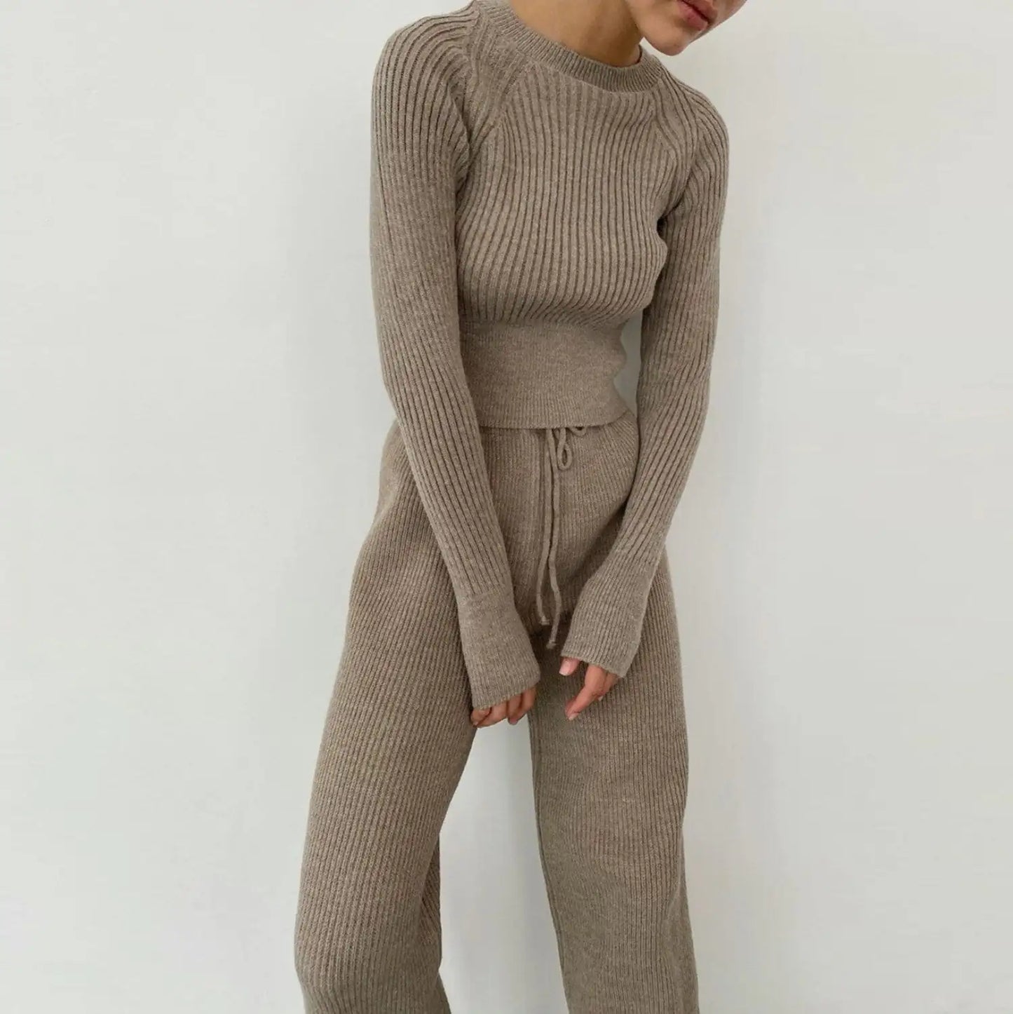 Knitted Wide-leg Pants and Top Set