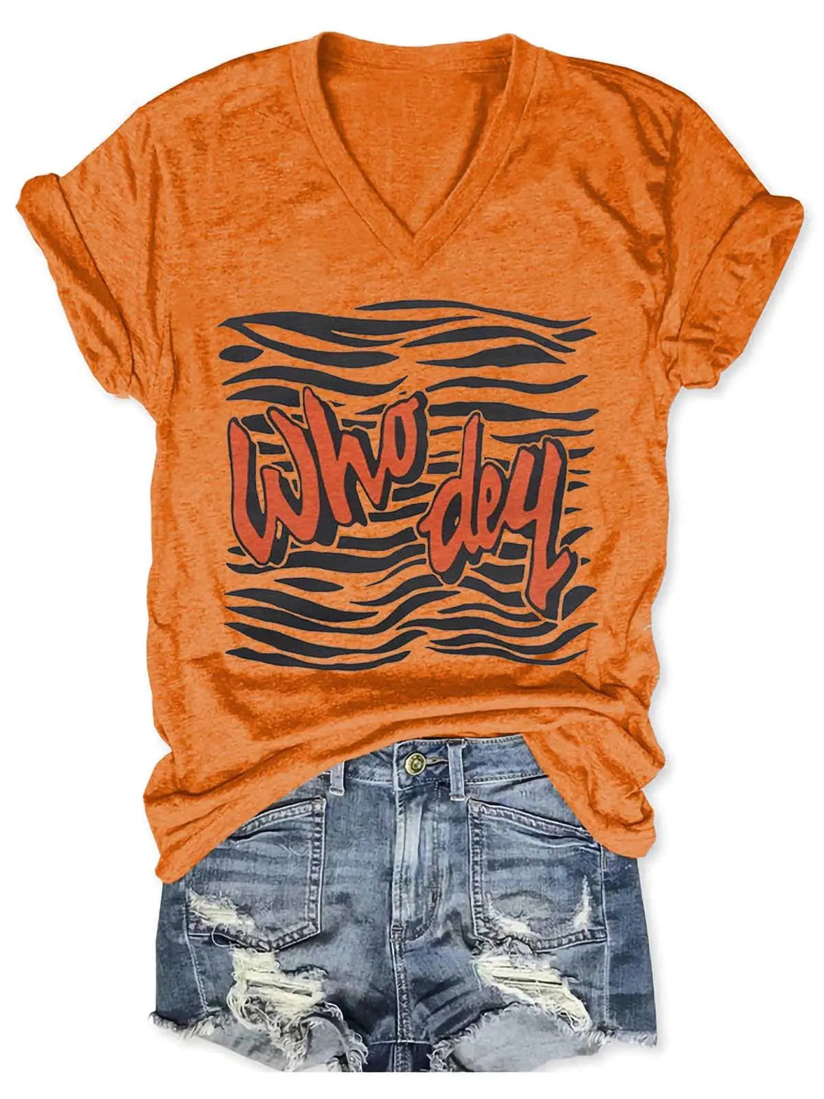 Camiseta con cuello en V de Women Who Dey Tiger