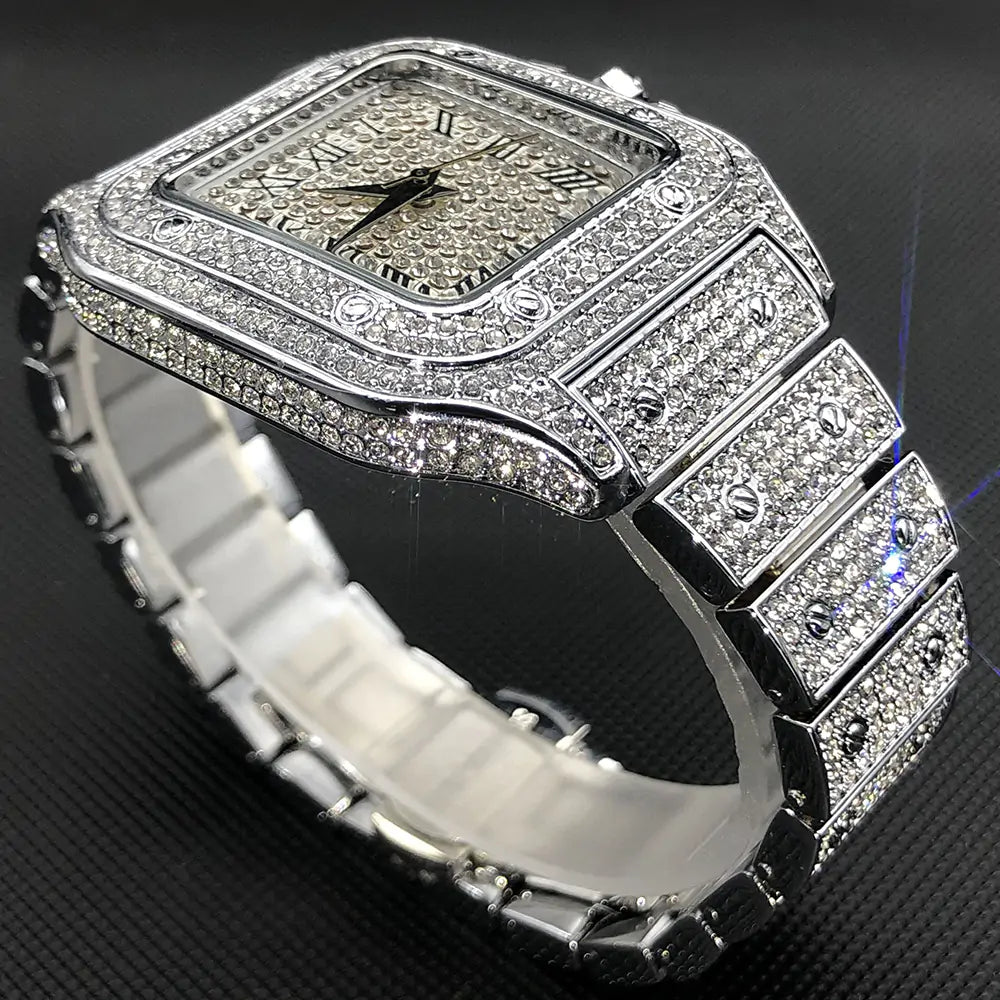 MISSFOX Ice Out reloj cuadrado para hombres, relojes de lujo de marca superior con diamantes para hombres, reloj ultrafino resistente al agua Hip Hop, triangulación de envíos