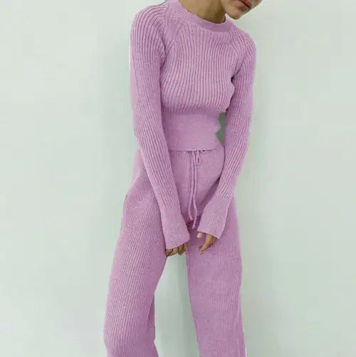 Knitted Wide-leg Pants and Top Set