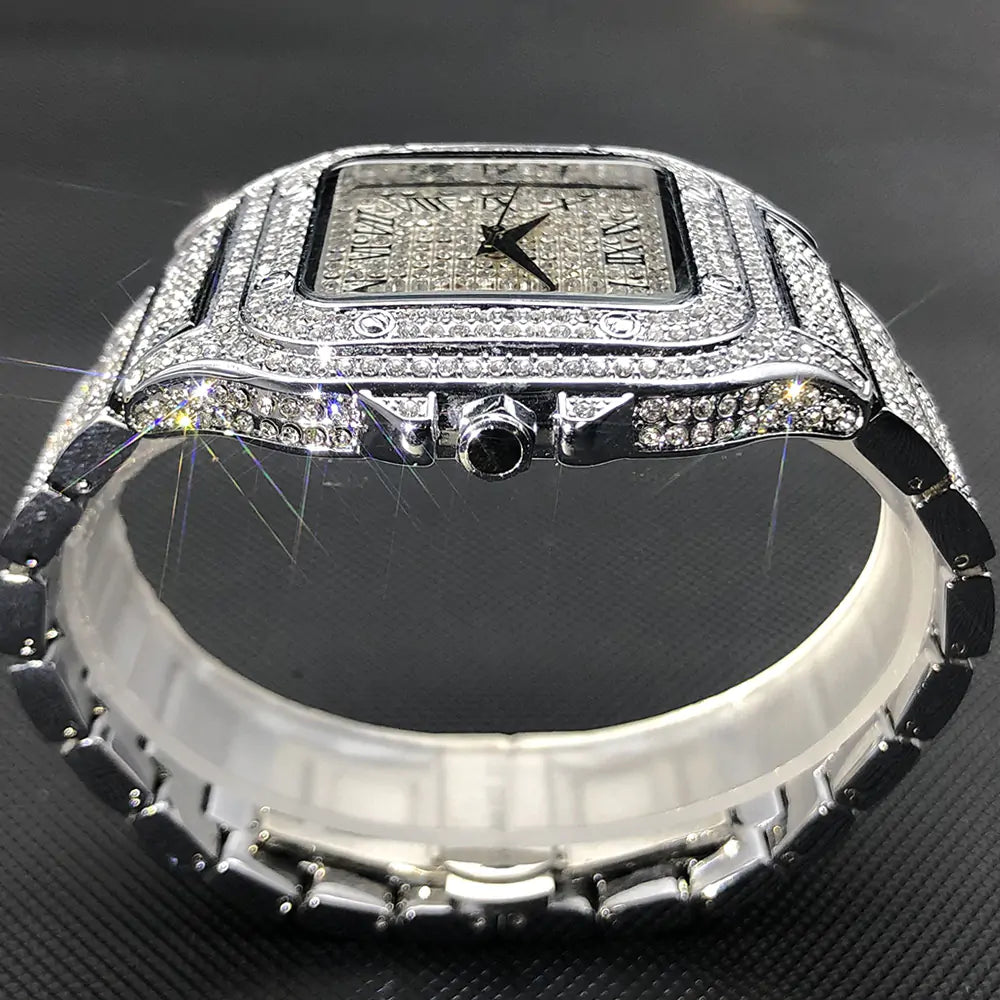 MISSFOX Ice Out reloj cuadrado para hombres, relojes de lujo de marca superior con diamantes para hombres, reloj ultrafino resistente al agua Hip Hop, triangulación de envíos