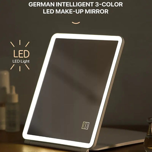 Espejo de maquillaje LED plegable inteligente