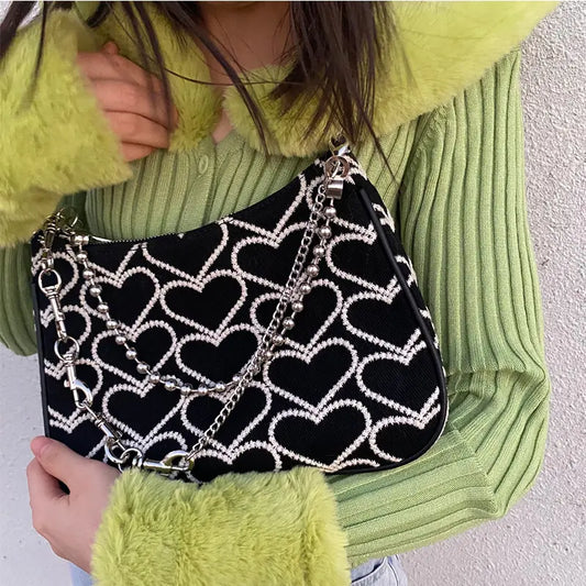 Bolso de hombro con estampado de corazones